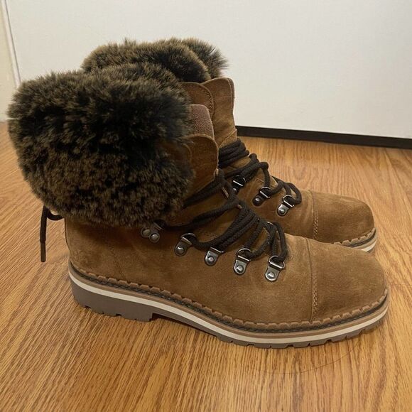 Sam Edelman Bowen Brown Leather Fur Lined Lace Up Boots Size 7.5 - Picture 3 of 9